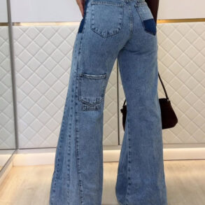 Trendy Light Blue High - Waisted Flared Jeans