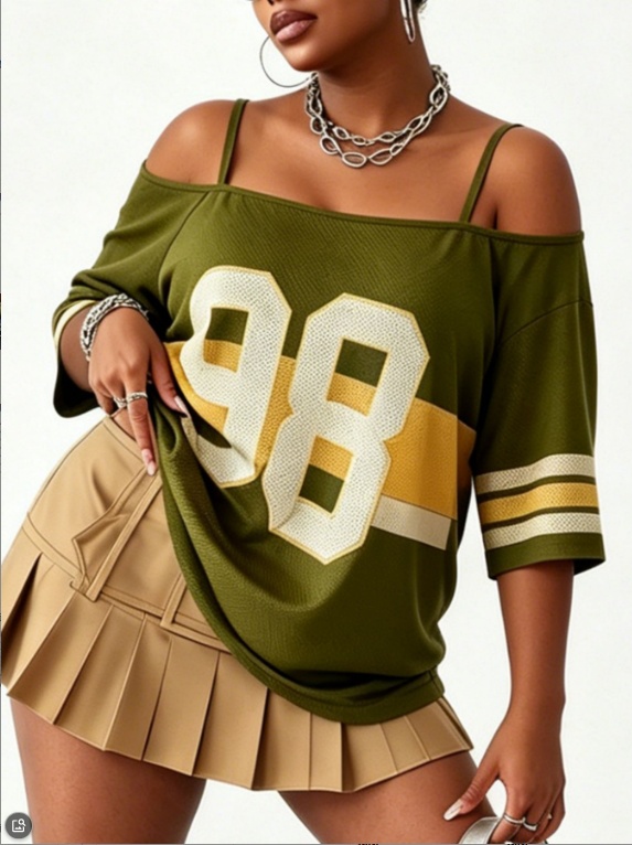 Military Green Off Shoulder Strap, Digital Printed Sports Short Sleeve - Image 2