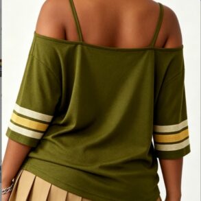 Military Green Off Shoulder Strap, Digital Printed Sports Short Sleeve