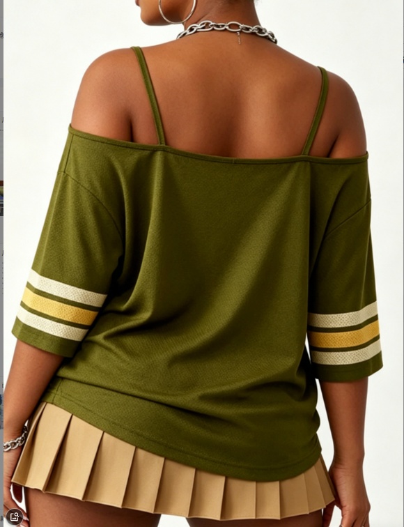 Military Green Off Shoulder Strap, Digital Printed Sports Short Sleeve