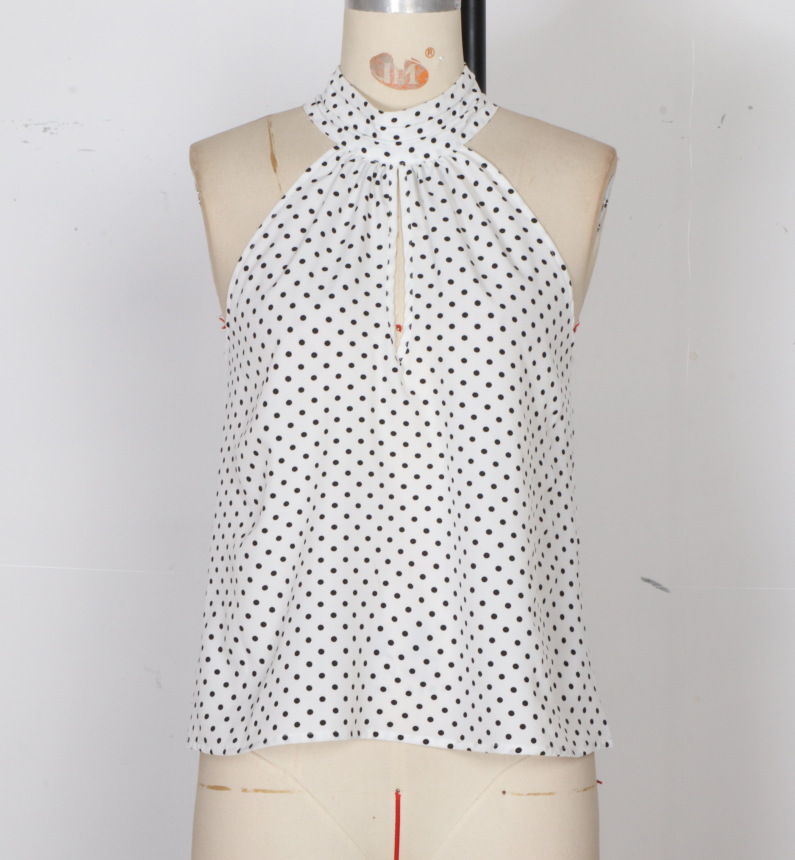 White Polka-Dot Summer Halter-Neck Vest For Women - Image 6