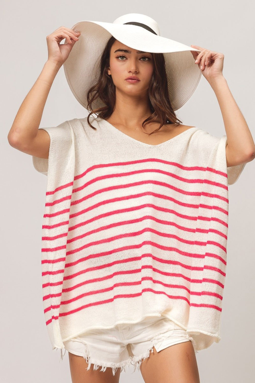 BiBi V Neck Striped Short Sleeve Top - Image 5