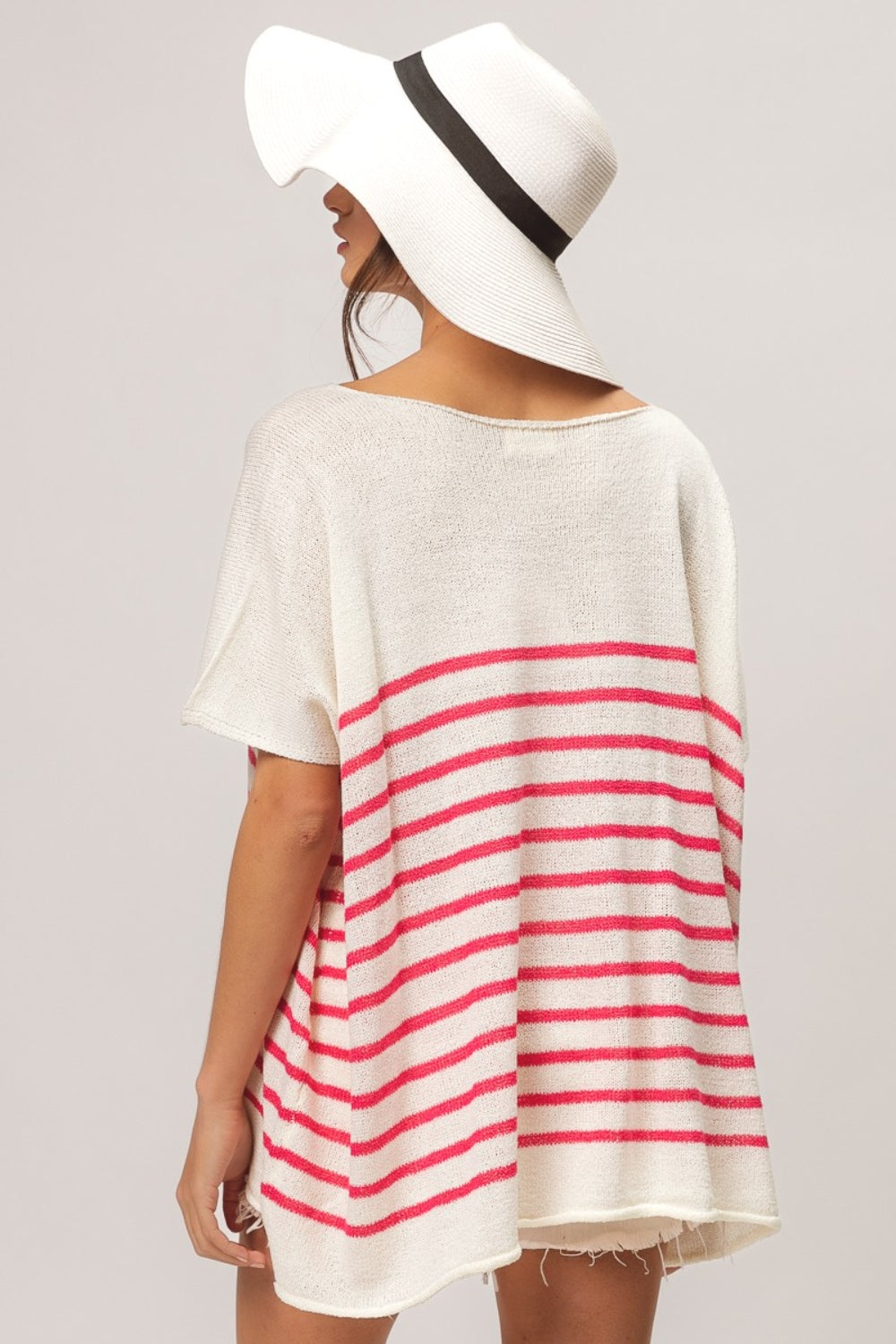 BiBi V Neck Striped Short Sleeve Top - Image 2