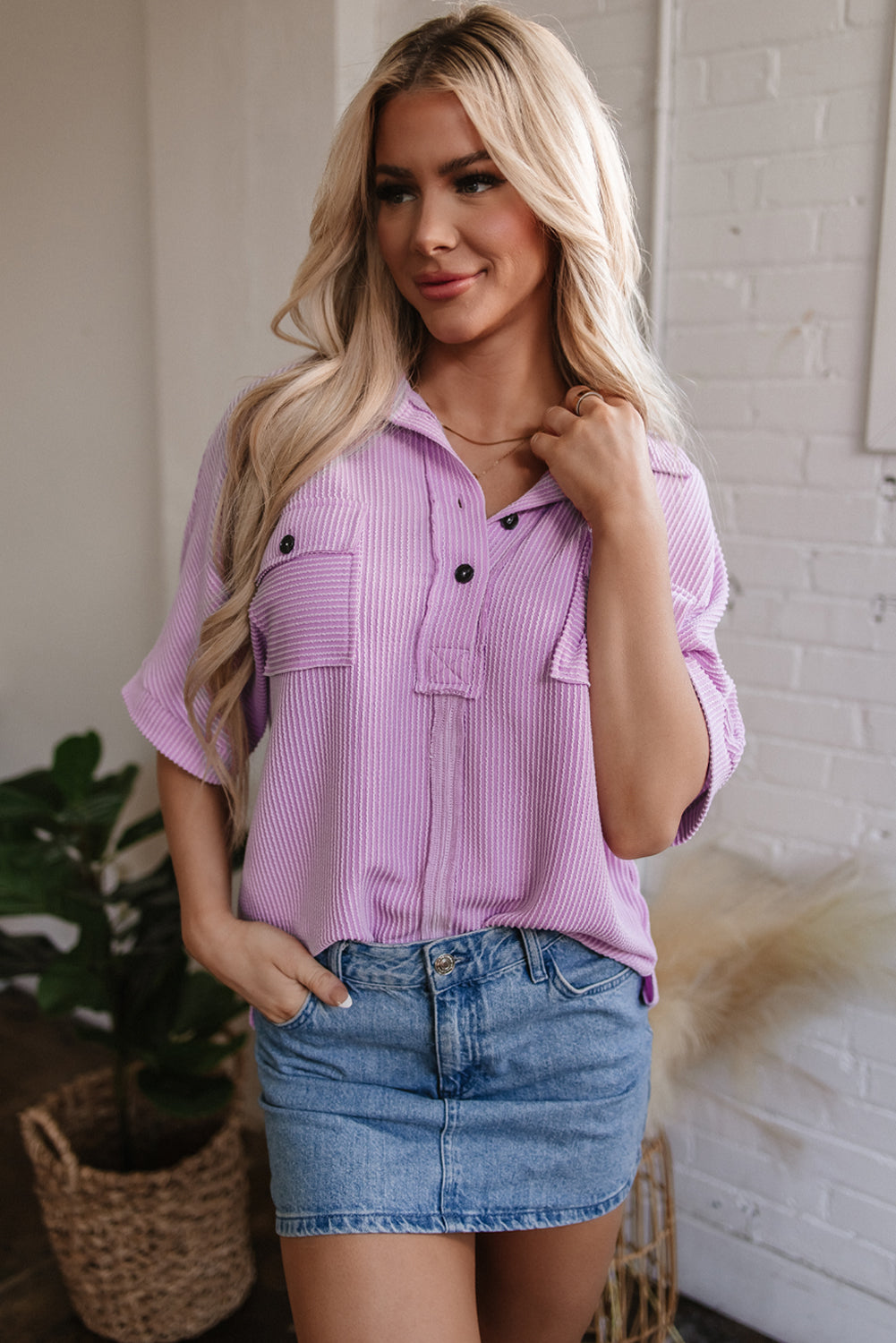 Kyla Flap Pocket Collared Buttoned Short Sleeve Blouse - Image 6