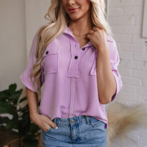 Kyla Flap Pocket Collared Buttoned Short Sleeve Blouse